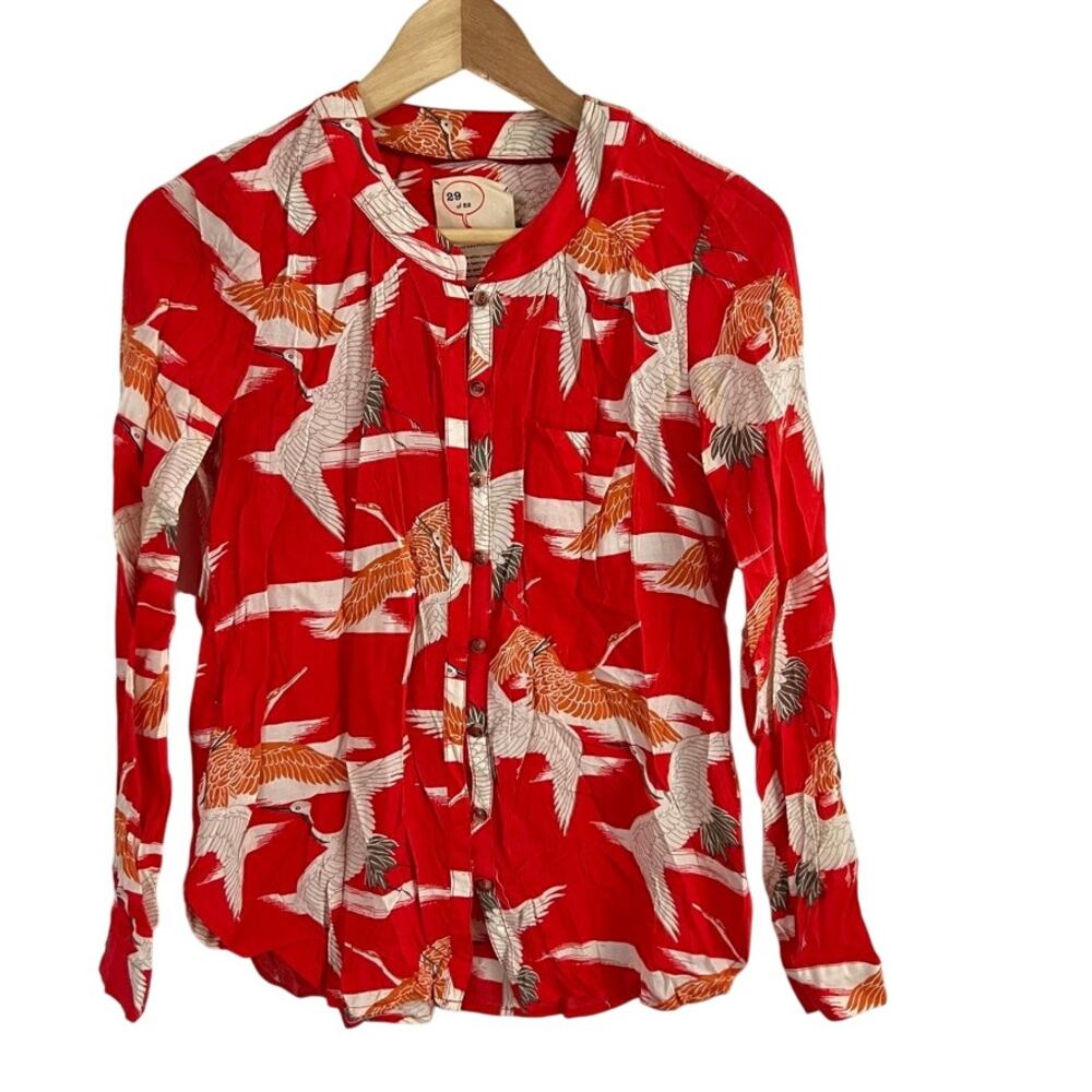 Anthropologie Conversations Blouse Button Front Red Canes Women Size 0